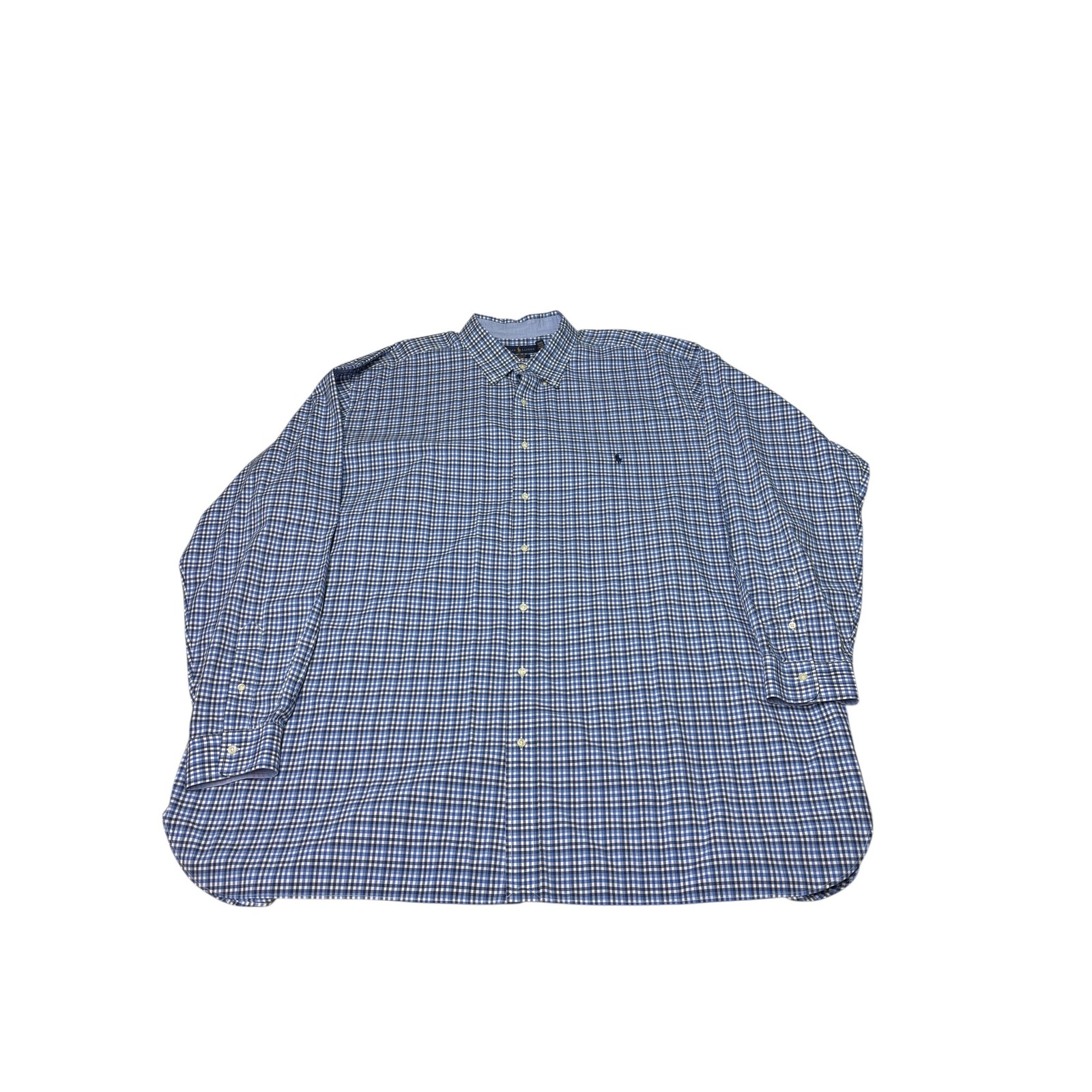 Polo Ralph Lauren Mens 4xlt Blue Gingham Plaid Cotton Stretch Button Down Shirt